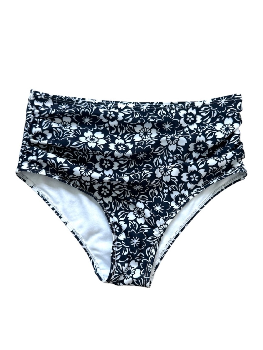 Nicole Miller Navy and White Floral Swim Bottom